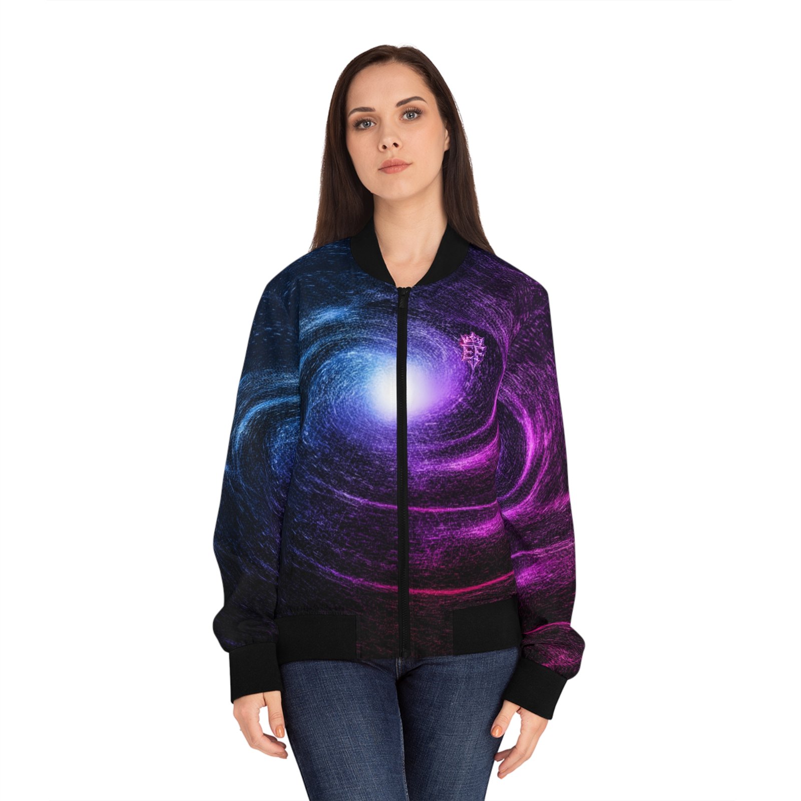 echoflame galaxy spiral bomber jacket — women's cosmic swirl aop jacket echoflame galaxy spiral bomber jacket — women's cosmic swirl aop jacket