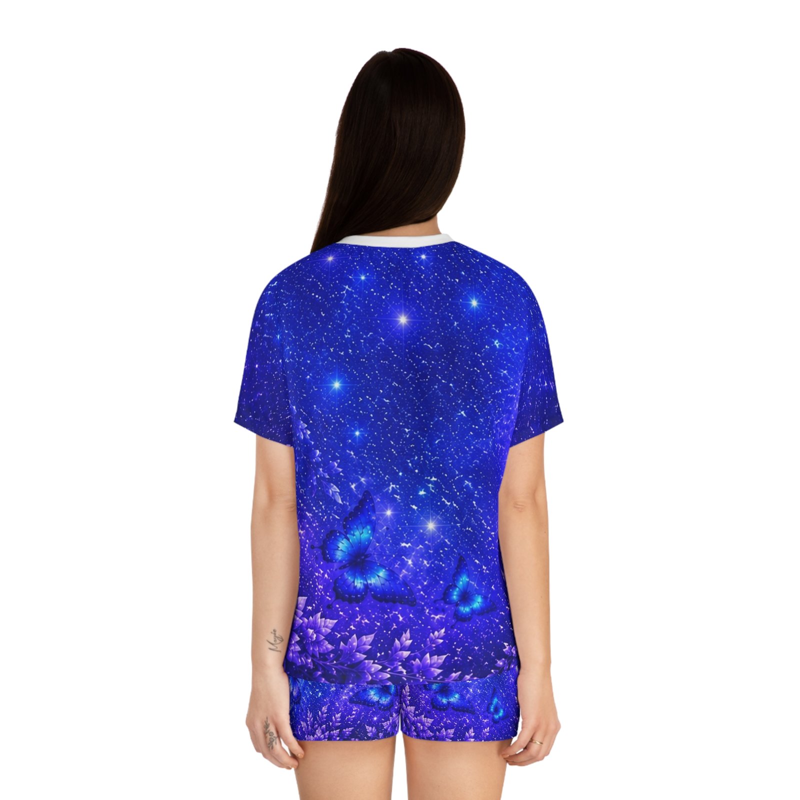 echoflame women's starry blue butterfly pajama set — short sleepwear echoflame women's starry blue butterfly pajama set — short sleepwear