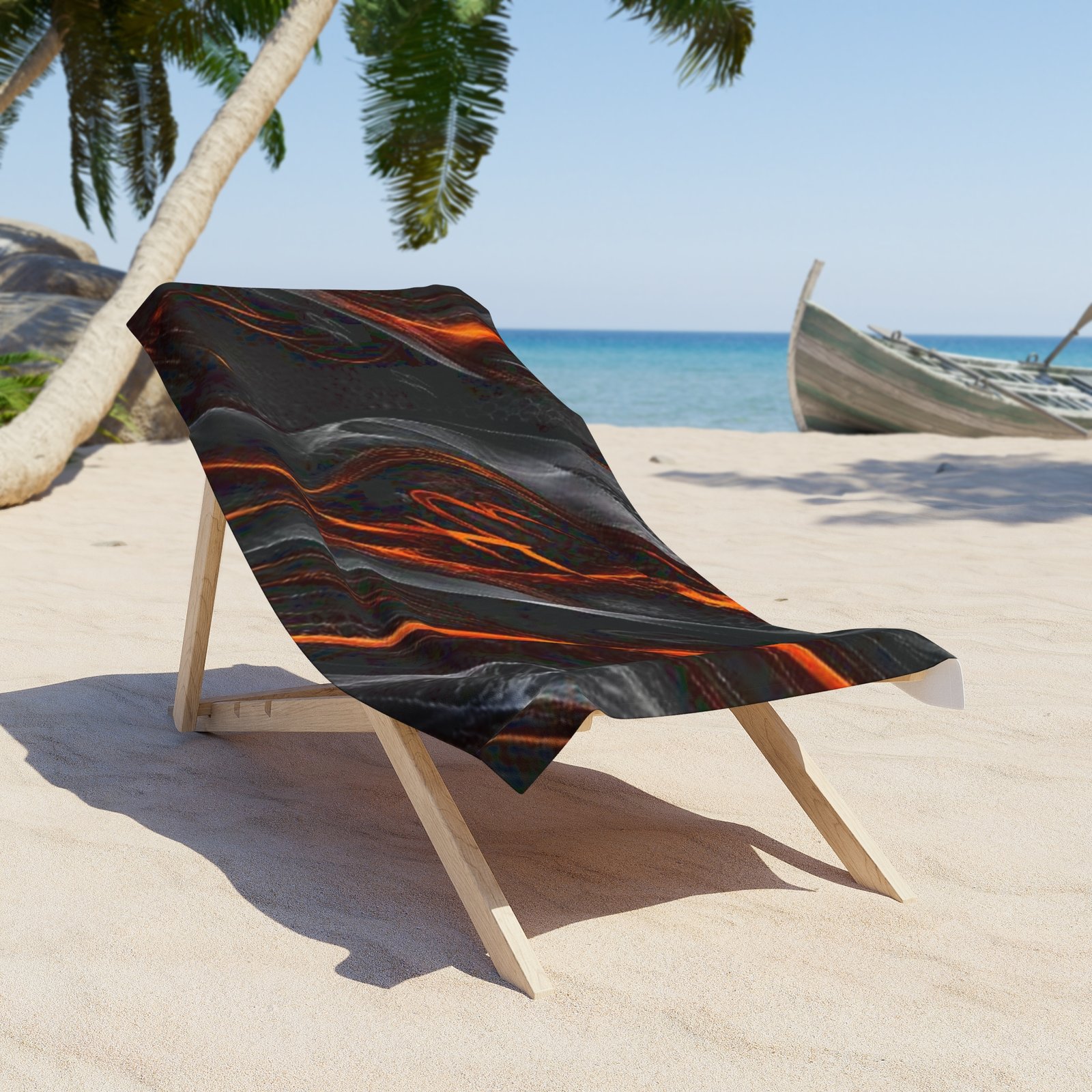 echoflame lava flow beach towel — black & orange abstract flame design echoflame lava flow beach towel — black & orange abstract flame design