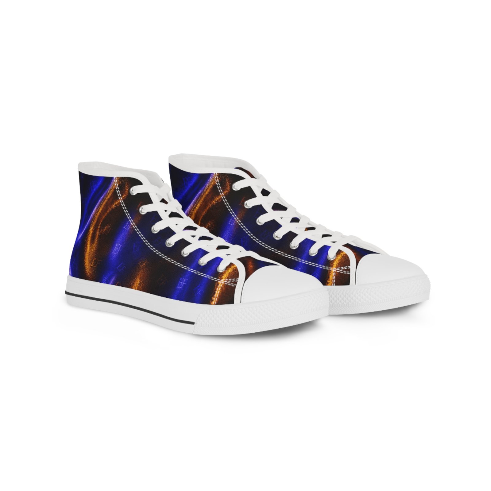 echoflame high top sneakers — blue & copper abstract swirl pattern echoflame high top sneakers — blue & copper abstract swirl pattern