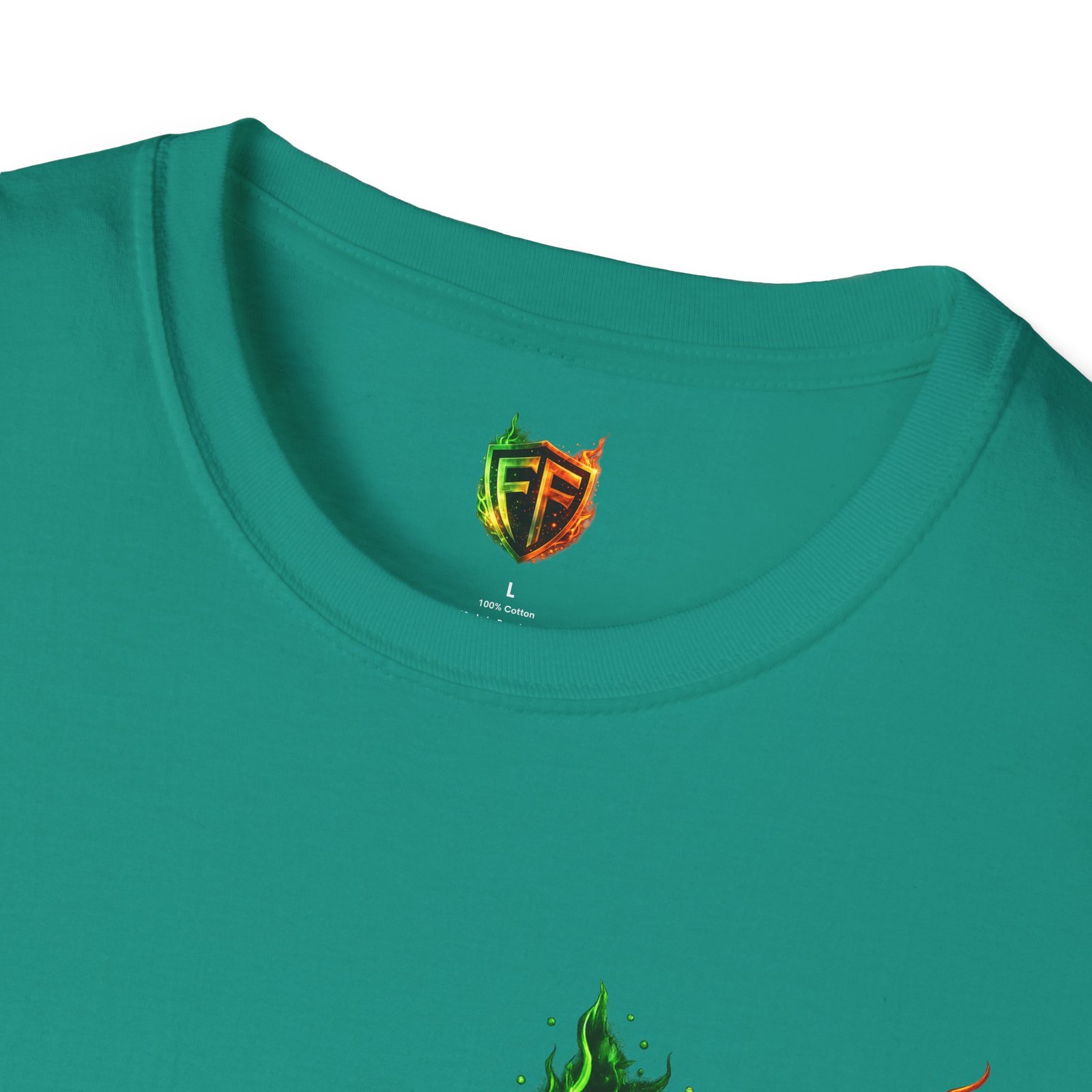 echoflame shield logo t‑shirt — flaming green & orange ef crest echoflame shield logo t‑shirt — flaming green & orange ef crest