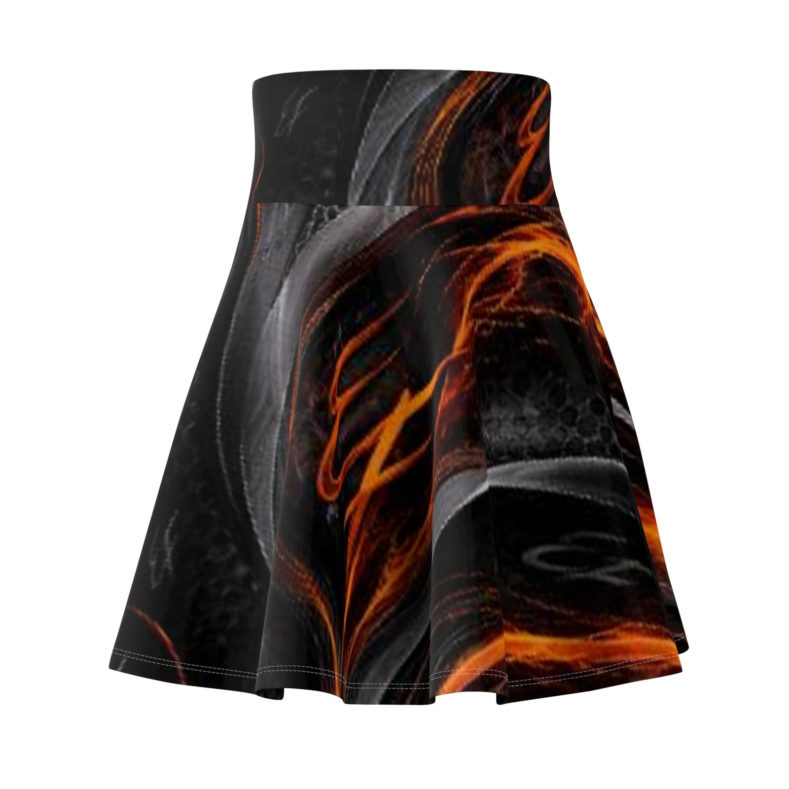 echoflame flaming abstract skater skirt — black & orange all over print echoflame flaming abstract skater skirt — black & orange all over print