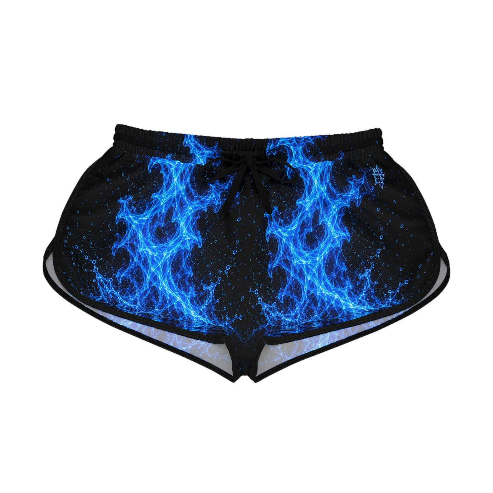 echoflame blue flame women's relaxed shorts — electric fire print lounge & activewear echoflame blue flame women's relaxed shorts — electric fire print lounge & activewear