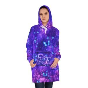 echoflame purple butterfly hoodie dress — monogram ef pocket sweatshirt dress