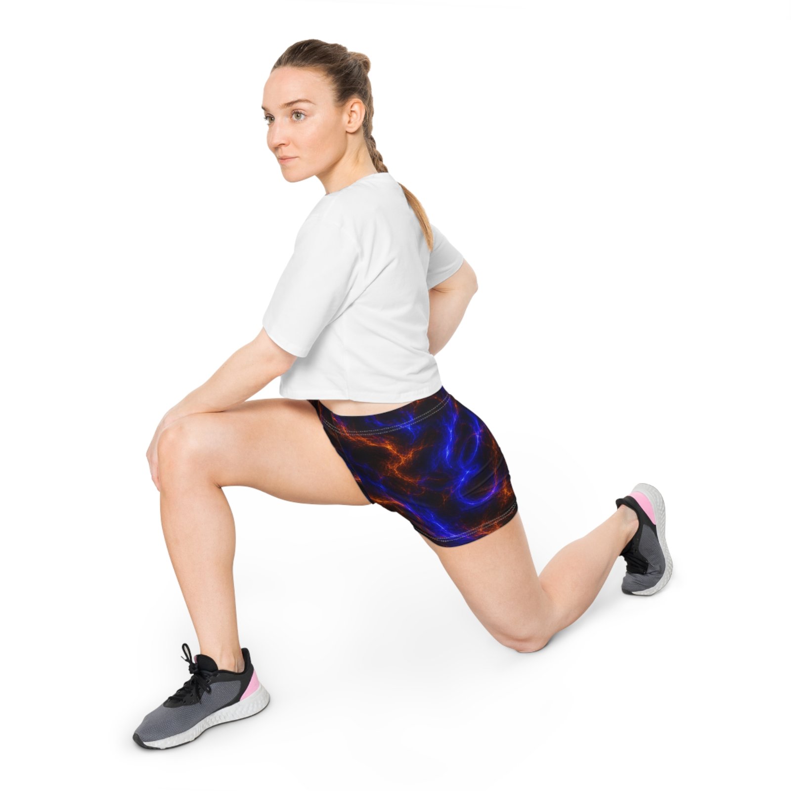 echoflame women’s shorts blue & orange nebula all over print echoflame women’s shorts blue & orange nebula all over print