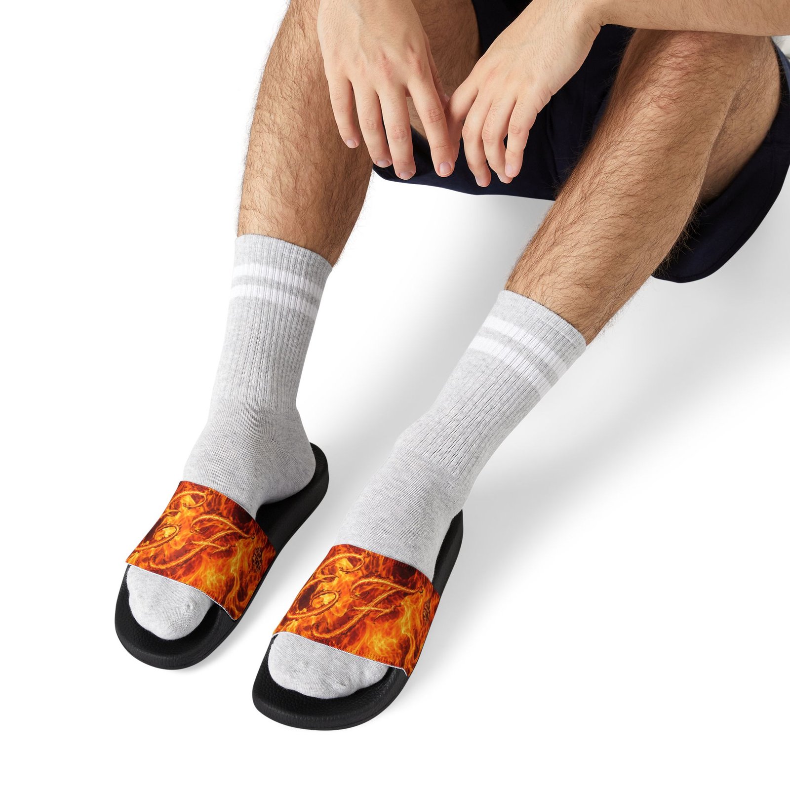echoflame men's fiery '23' slide sandals — bold flame graphic removable strap slides echoflame men's fiery '23' slide sandals — bold flame graphic removable strap slides