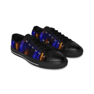 echoflame cosmic flame men's sneakers — blue & amber galaxy print low top shoes