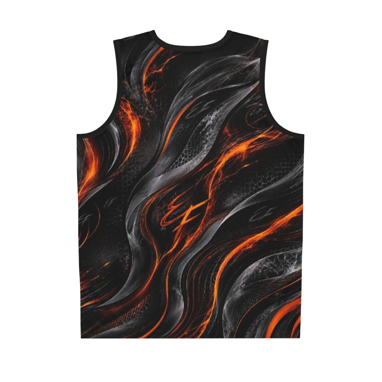 echoflame flame wave basketball jersey — black & orange all over print echoflame flame wave basketball jersey — black & orange all over print