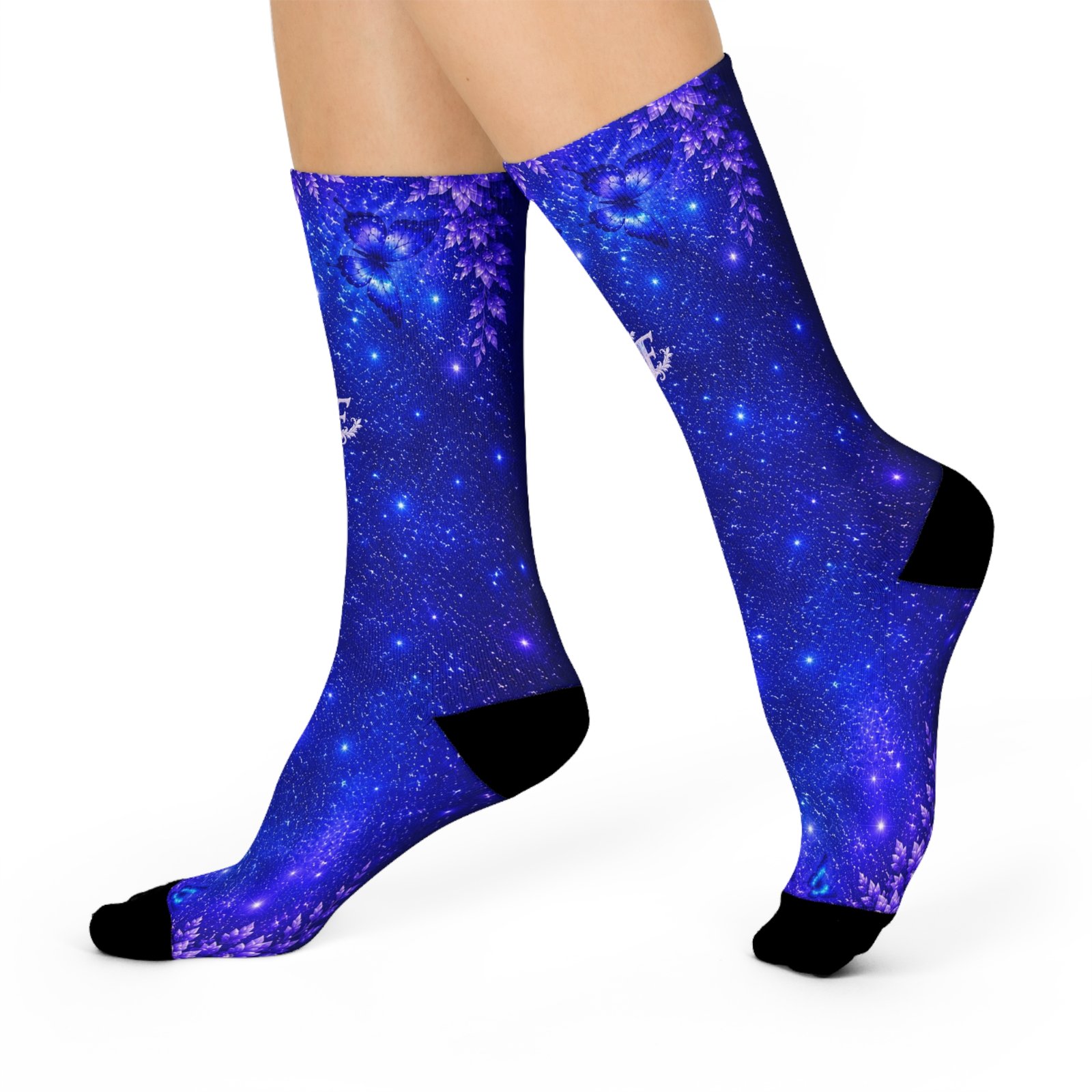 echoflame galaxy blue cushioned crew socks — cosmic pattern crew socks echoflame galaxy blue cushioned crew socks — cosmic pattern crew socks