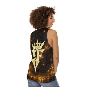 echoflame golden cosmic emblem tank top — all over print