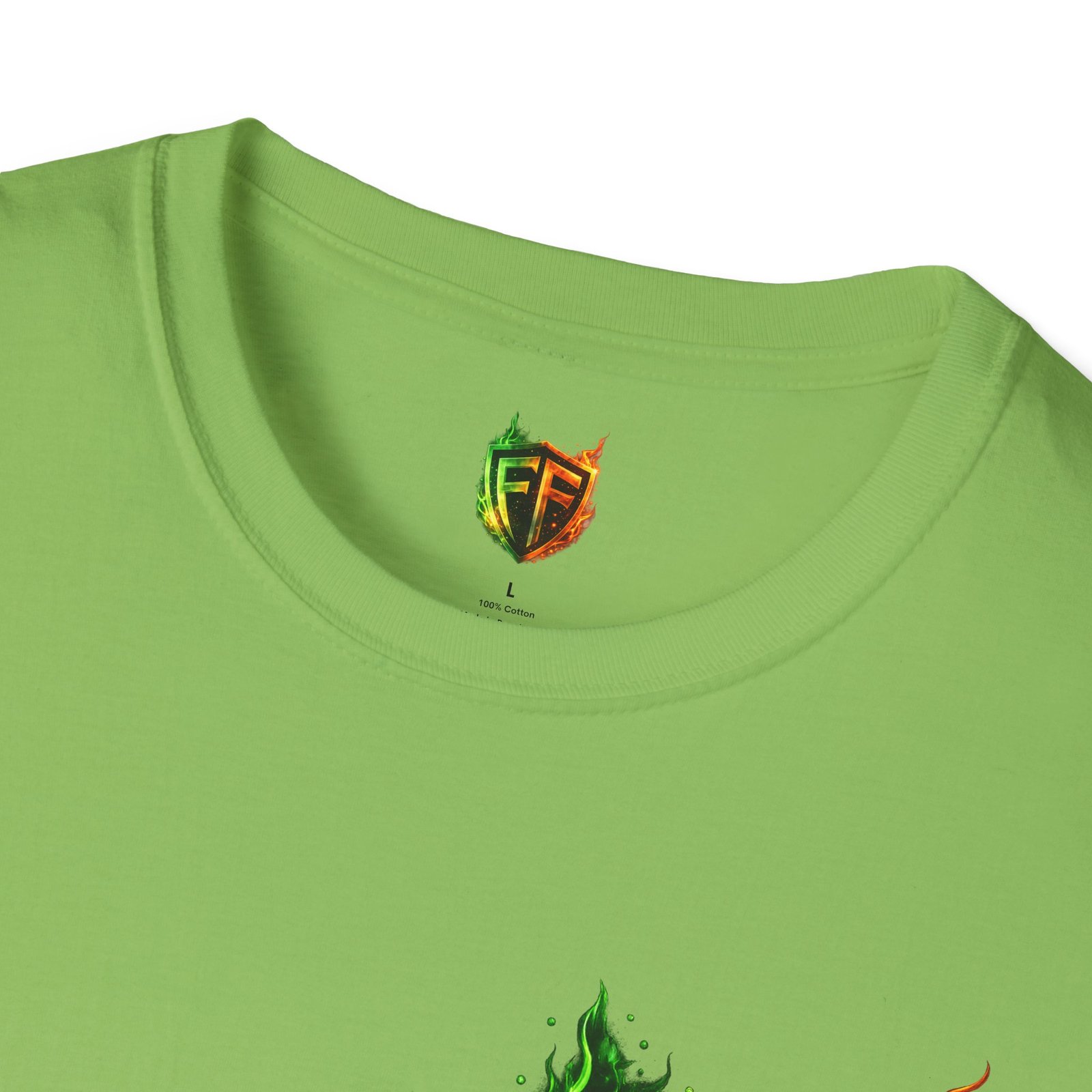 echoflame shield logo t‑shirt — flaming green & orange ef crest echoflame shield logo t‑shirt — flaming green & orange ef crest