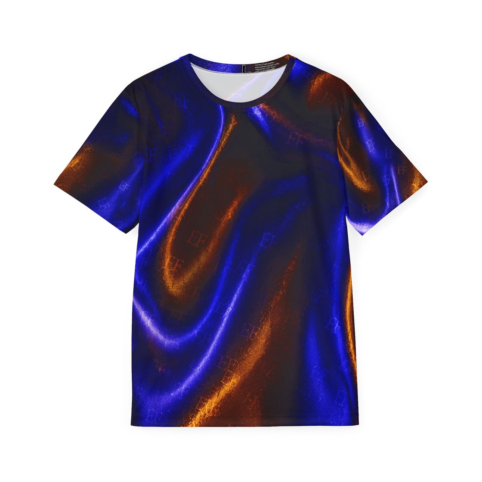 echoflame men's abstract metallic wave sports jersey — blue & copper all over print echoflame men's abstract metallic wave sports jersey — blue & copper all over print