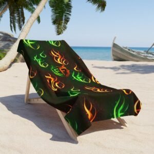 echoflame beach towel neon flame pattern (green & orange)