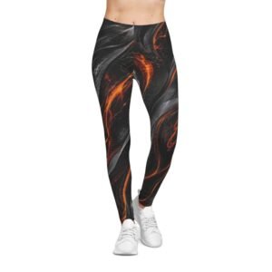 echoflame lava flow women's leggings — black & ember abstract all over print