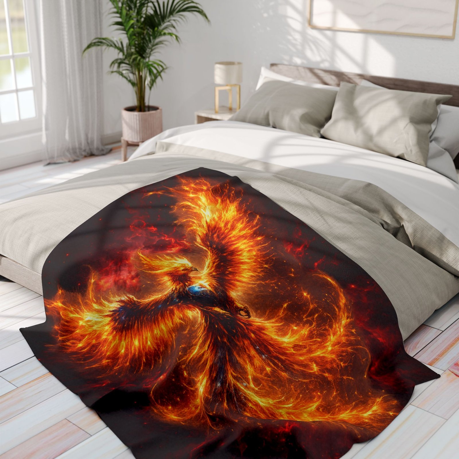 echoflame phoenix fire fleece blanket — fiery mythical bird throw echoflame phoenix fire fleece blanket — fiery mythical bird throw