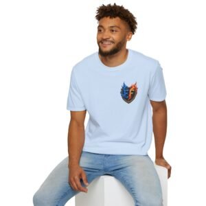 echoflame shield crest t shirt — ef flame logo (blue & red)