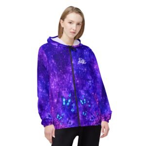 echoflame purple galaxy butterfly windbreaker jacket womens aop hooded outerwear