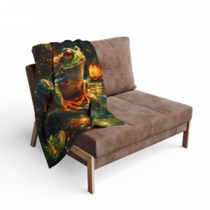 echoflame fleece blanket — enchanted frog waterlily night scene