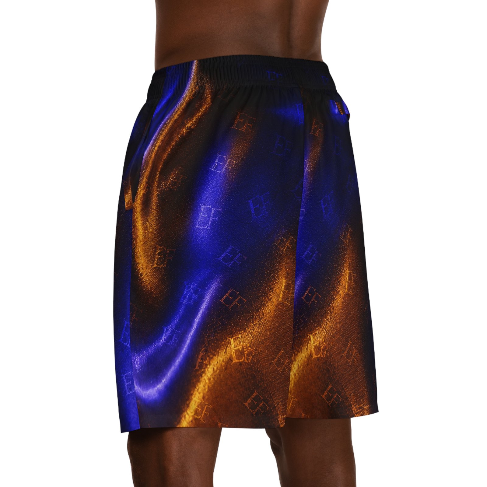 echoflame men's jogger shorts — blue & copper satin ombre all over print echoflame men's jogger shorts — blue & copper satin ombre all over print