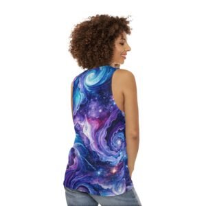 echoflame galaxy swirl tank top – purple blue nebula all over print