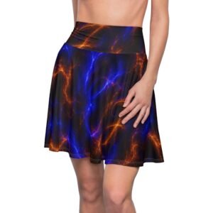echoflame nebula flame skater skirt — blue & orange cosmic print