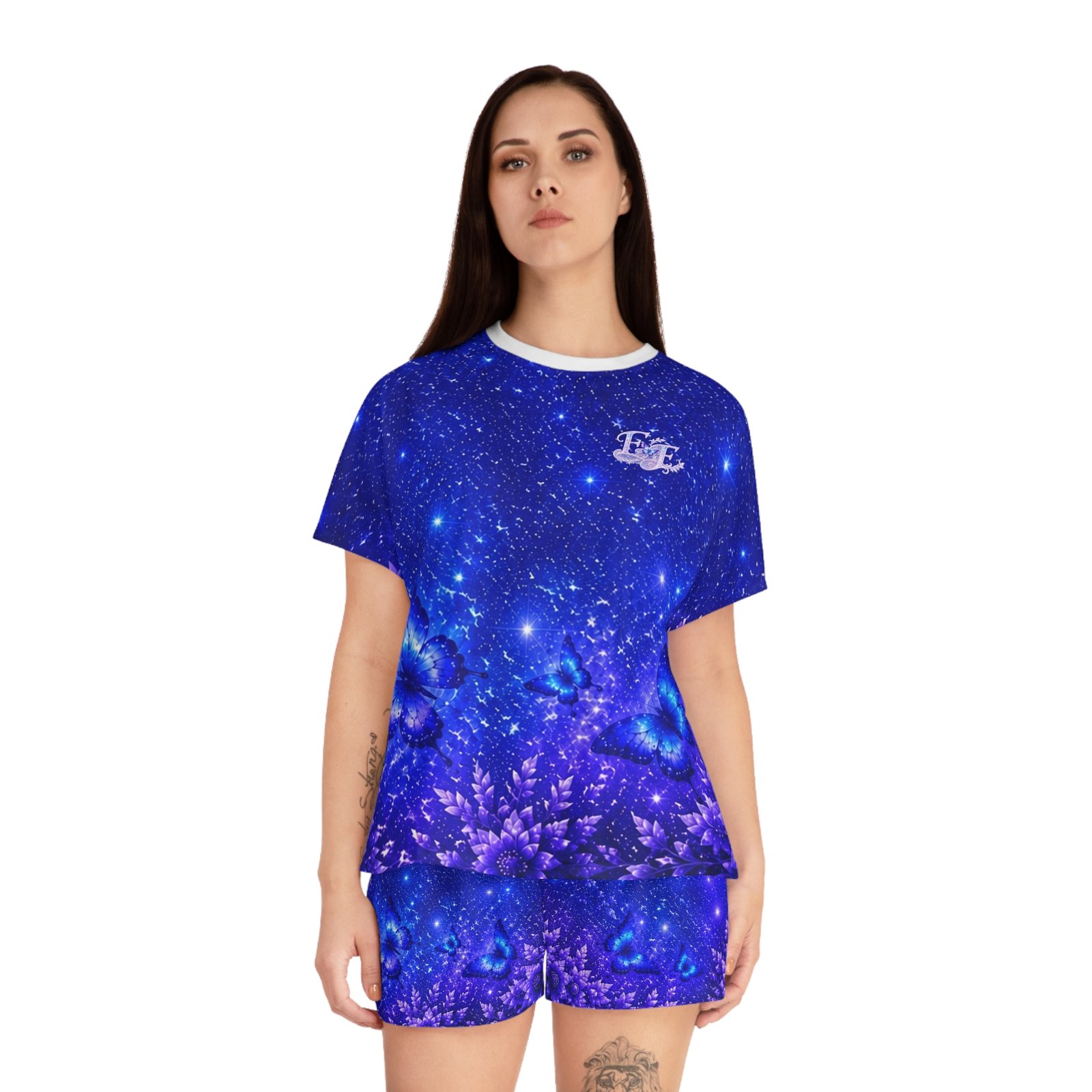 echoflame women's starry blue butterfly pajama set — short sleepwear echoflame women's starry blue butterfly pajama set — short sleepwear