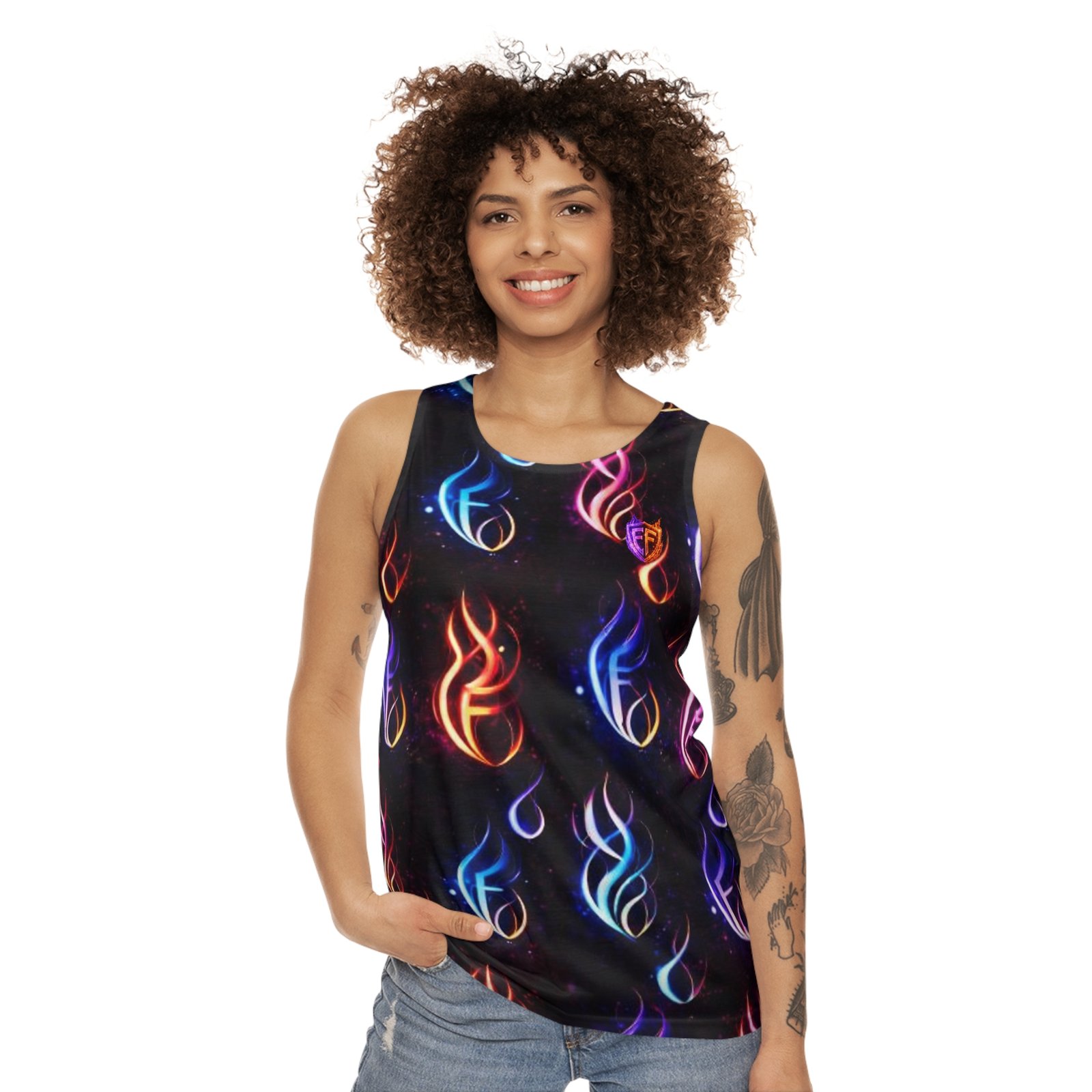 echoflame galaxy flame all over print tank top — neon fire pattern echoflame galaxy flame all over print tank top — neon fire pattern