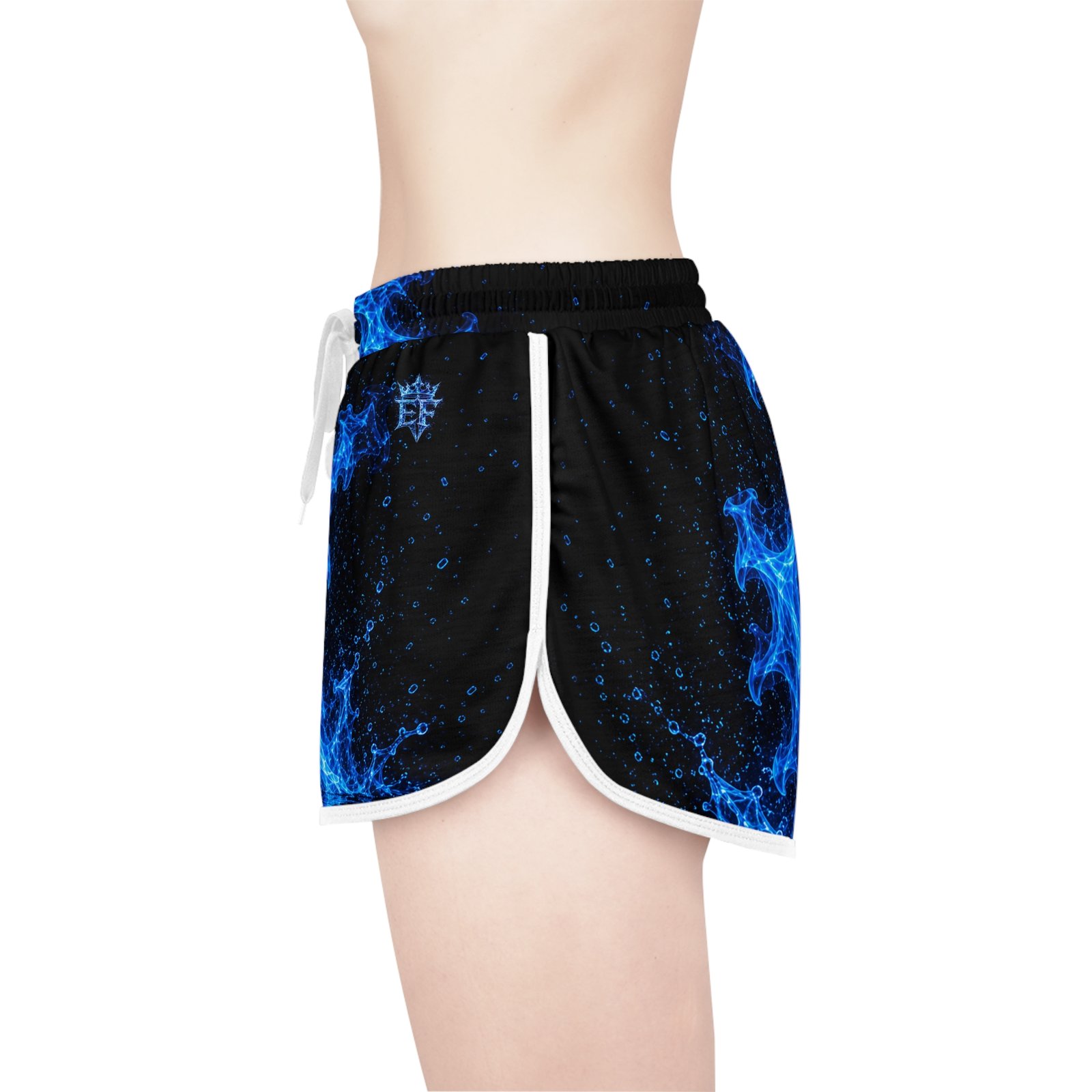 echoflame blue flame women's relaxed shorts — electric fire print lounge & activewear echoflame blue flame women's relaxed shorts — electric fire print lounge & activewear