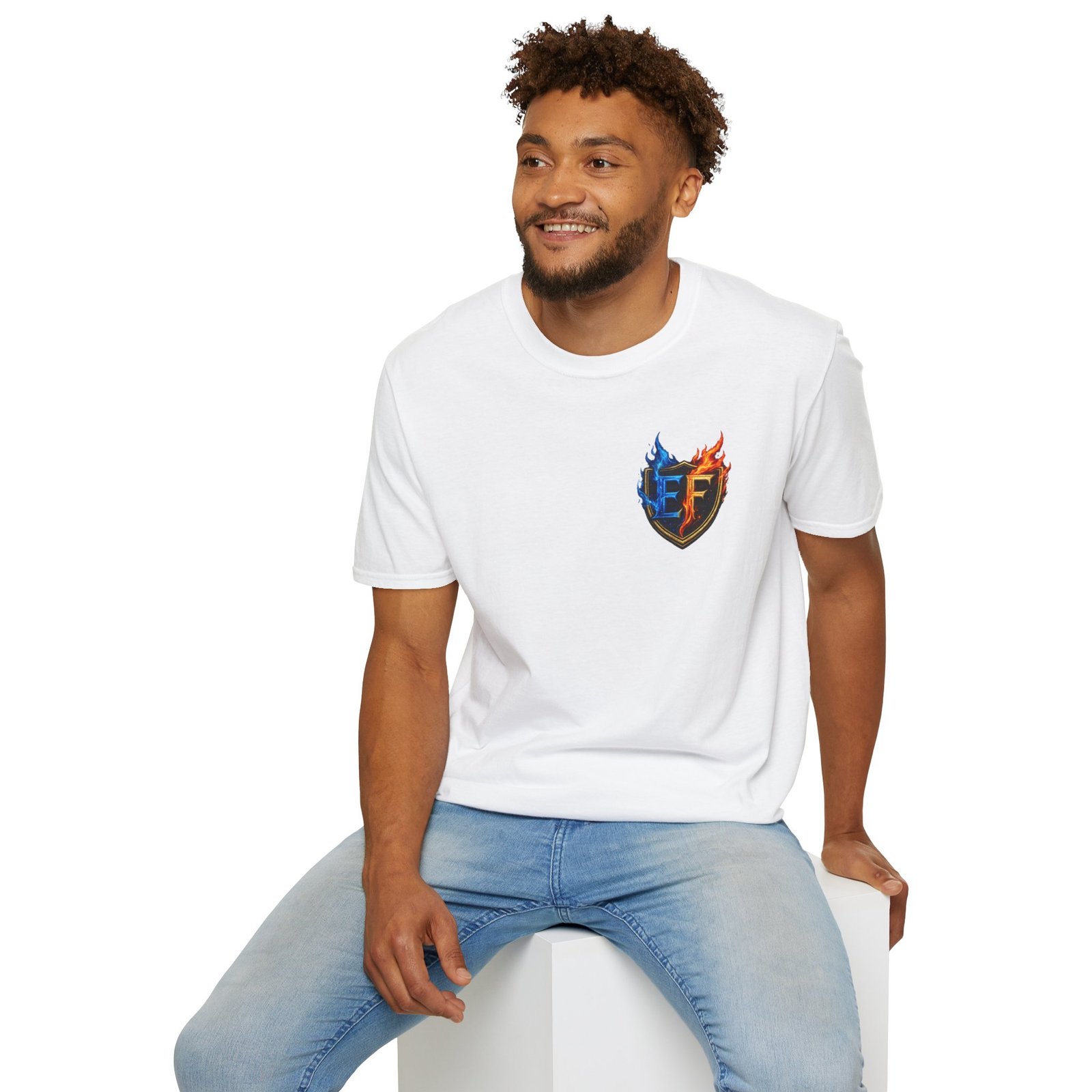 echoflame shield crest t shirt — ef flame logo (blue & red) echoflame shield crest t shirt — ef flame logo (blue & red)