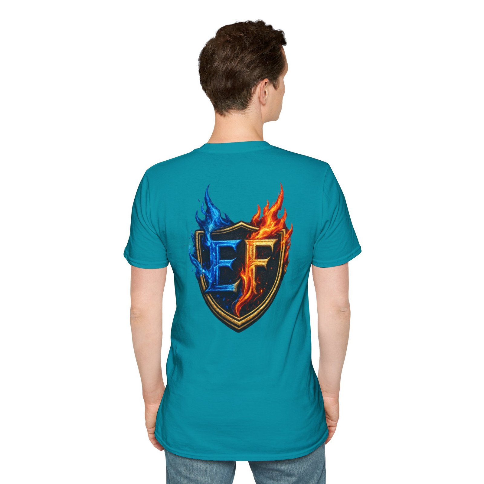 echoflame shield crest t shirt — ef flame logo (blue & red) echoflame shield crest t shirt — ef flame logo (blue & red)