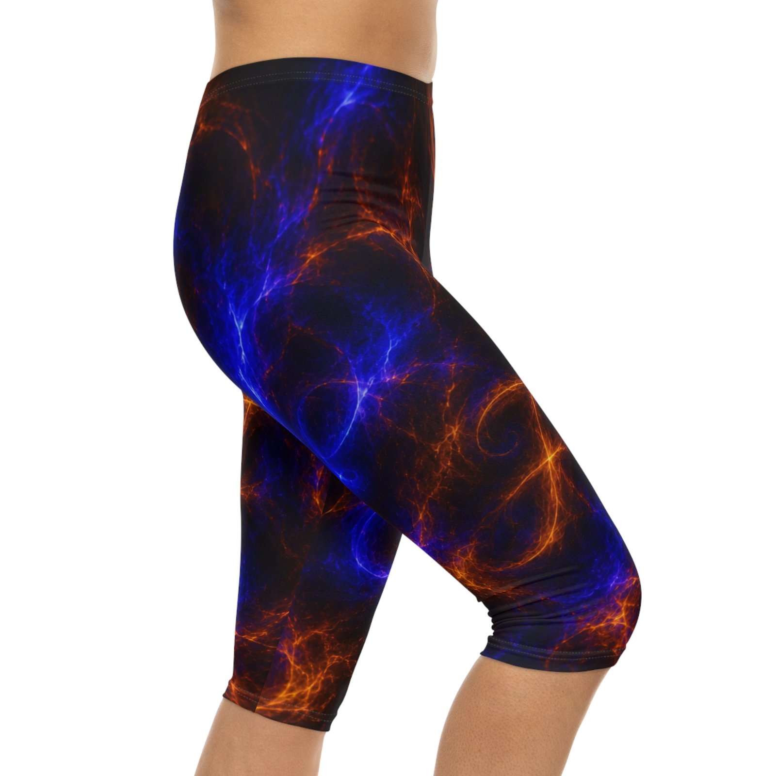 echoflame capri leggings — blue & orange nebula all over print echoflame capri leggings — blue & orange nebula all over print
