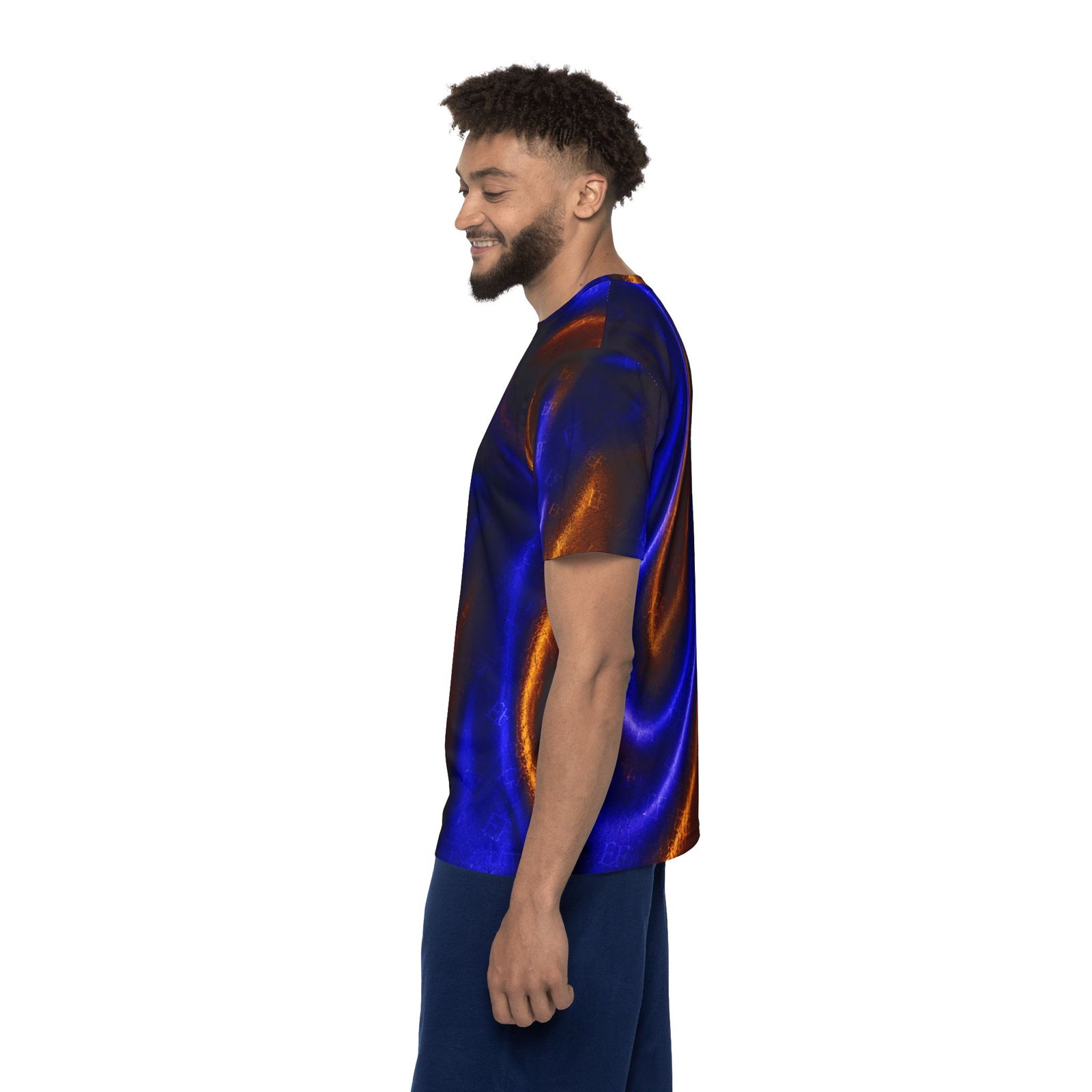 echoflame men's abstract metallic wave sports jersey — blue & copper all over print echoflame men's abstract metallic wave sports jersey — blue & copper all over print
