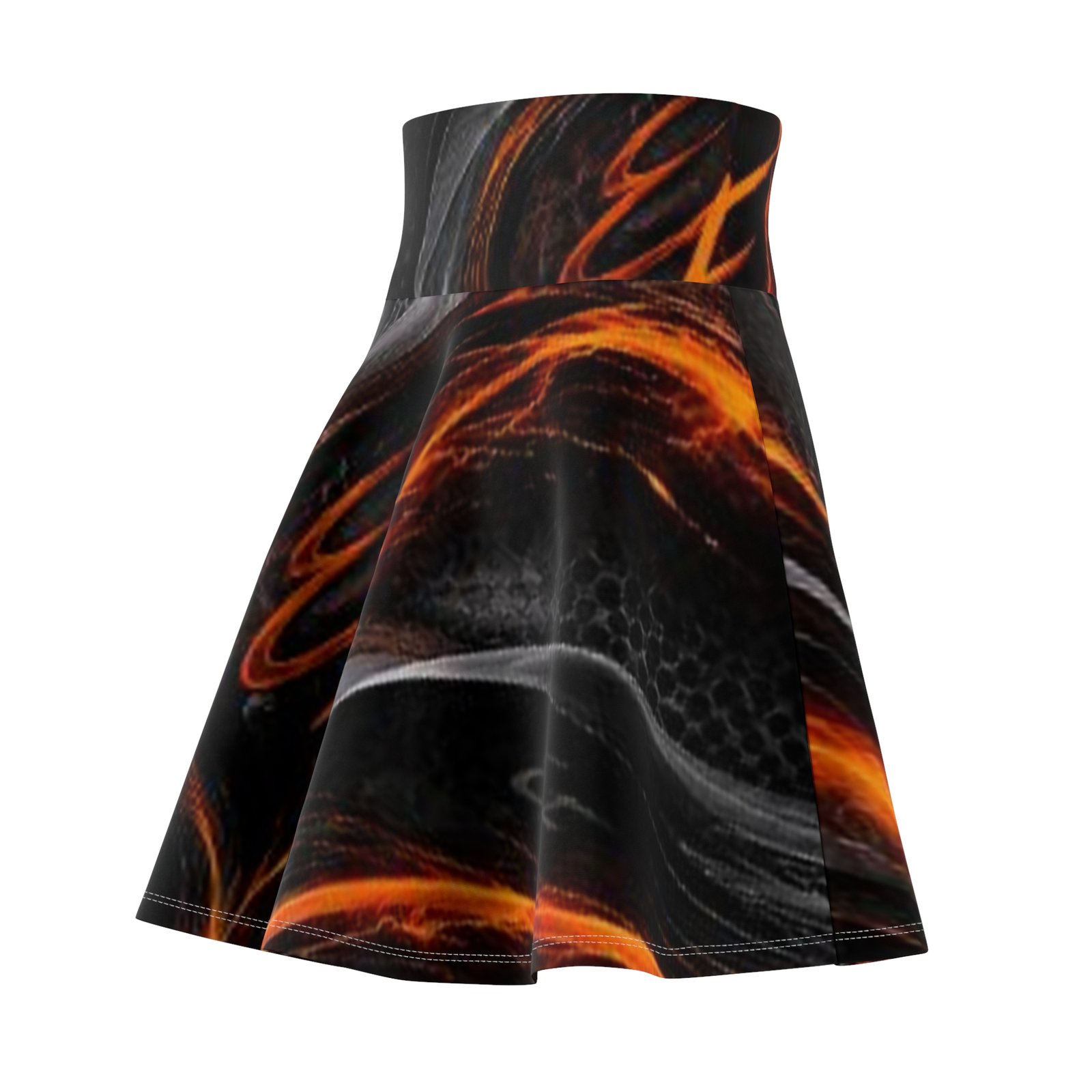 echoflame flaming abstract skater skirt — black & orange all over print echoflame flaming abstract skater skirt — black & orange all over print