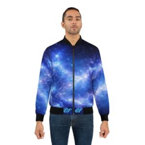 echoflame galaxy nebula bomber jacket — blue space cosmic print jacket