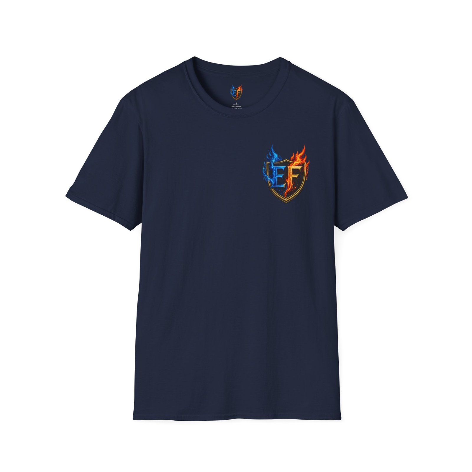 echoflame shield crest t shirt — ef flame logo (blue & red) echoflame shield crest t shirt — ef flame logo (blue & red)