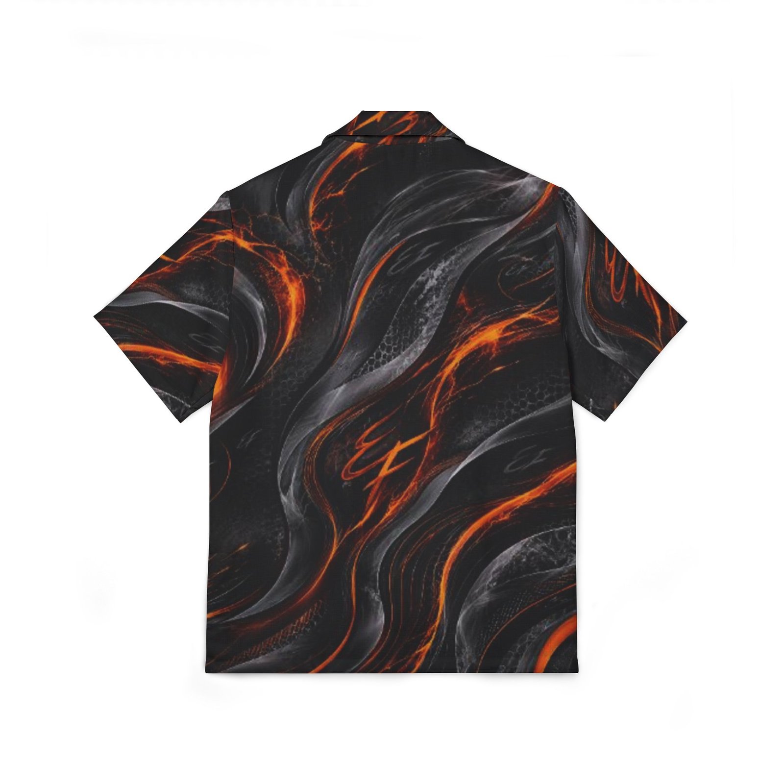 echoflame lava flow hawaiian camp shirt — black & ember all over print echoflame lava flow hawaiian camp shirt — black & ember all over print