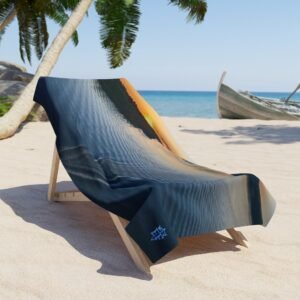 echoflame sunset lake waves beach towel — scenic sunrise/sunset waterfront photography