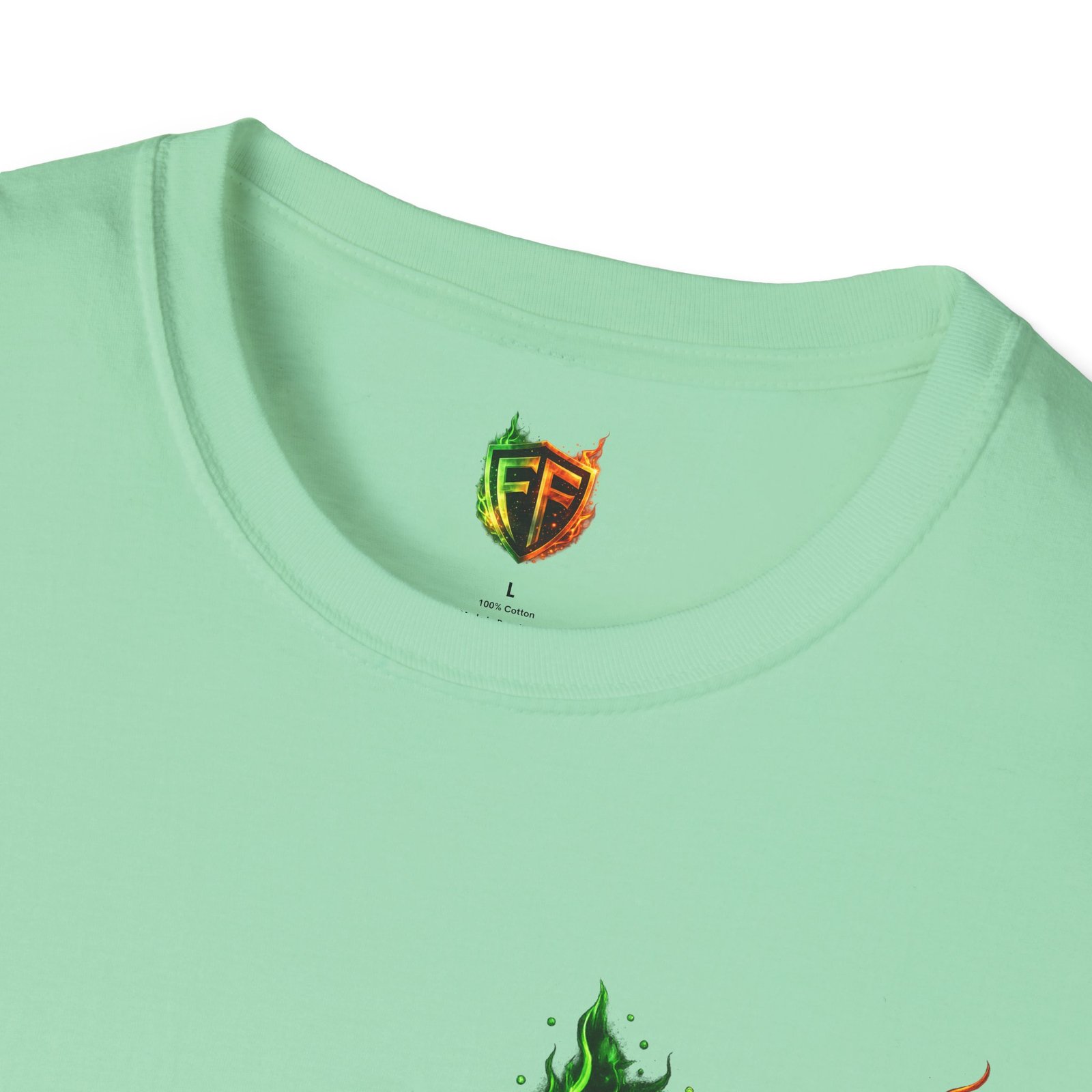 echoflame shield logo t‑shirt — flaming green & orange ef crest echoflame shield logo t‑shirt — flaming green & orange ef crest