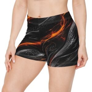 echoflame flame wave women's shorts — fiery abstract athletic aop