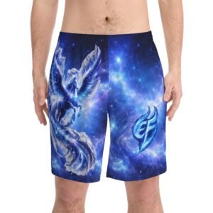 echoflame pegasus nebula beach shorts — men's cosmic blue swim trunks