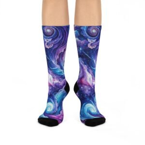 echoflame galaxy swirl cushioned crew socks — purple blue nebula athletic socks