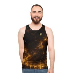 echoflame golden cosmic emblem tank top — all over print