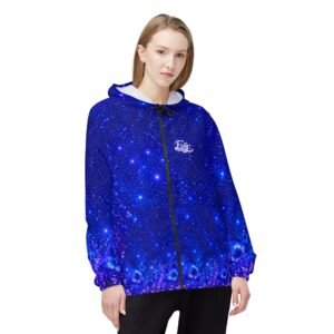 echoflame galaxy floral windbreaker jacket — blue starry hooded windbreaker