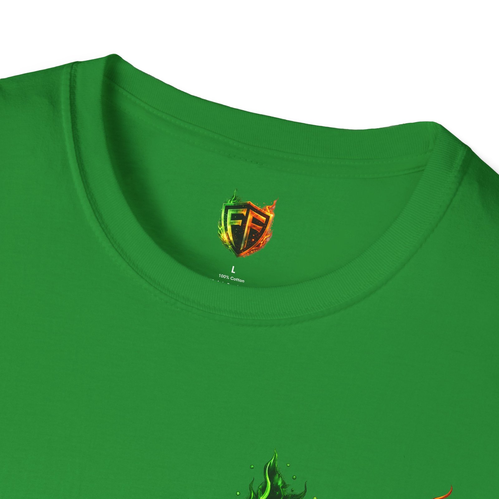 echoflame shield logo t‑shirt — flaming green & orange ef crest echoflame shield logo t‑shirt — flaming green & orange ef crest