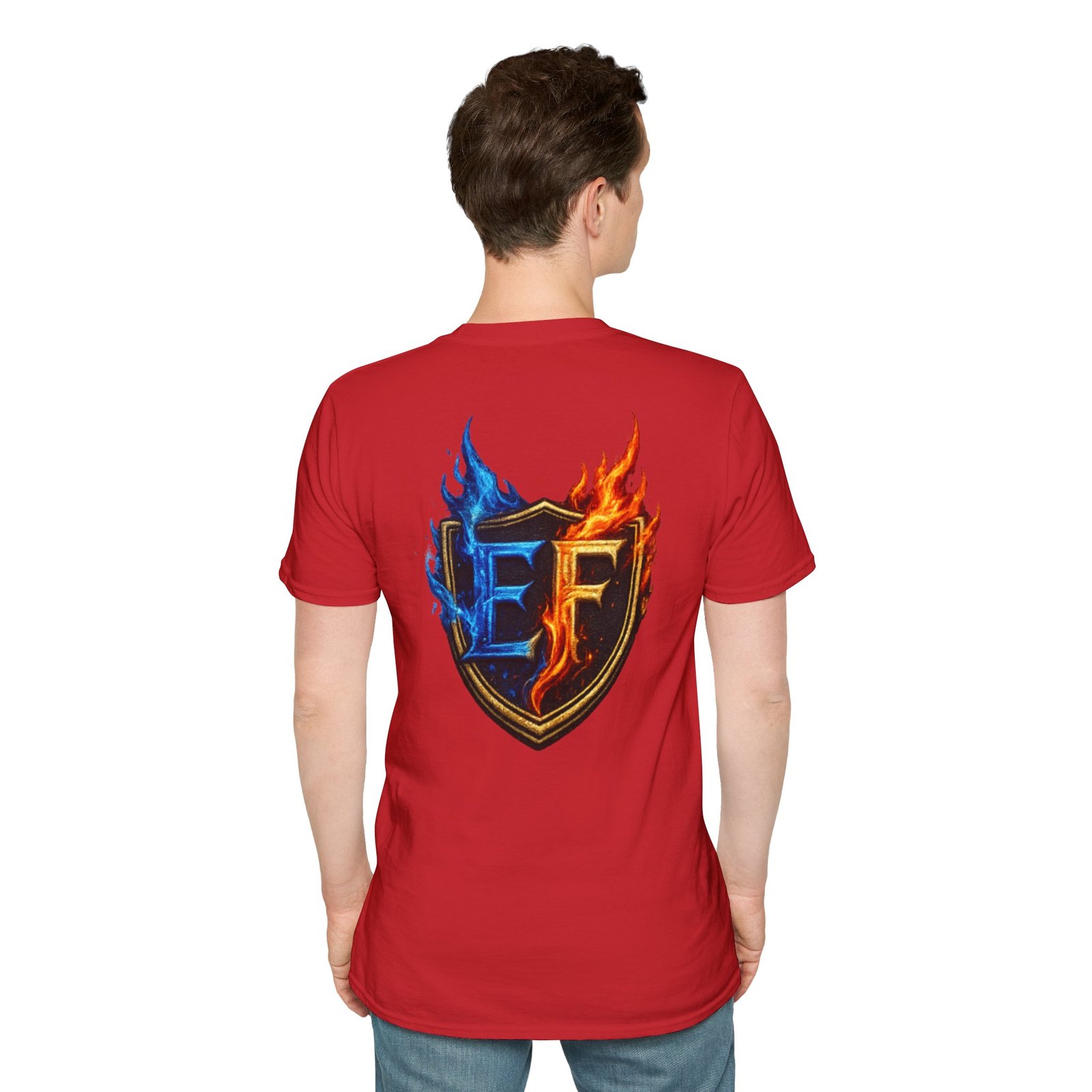 echoflame shield crest t shirt — ef flame logo (blue & red) echoflame shield crest t shirt — ef flame logo (blue & red)