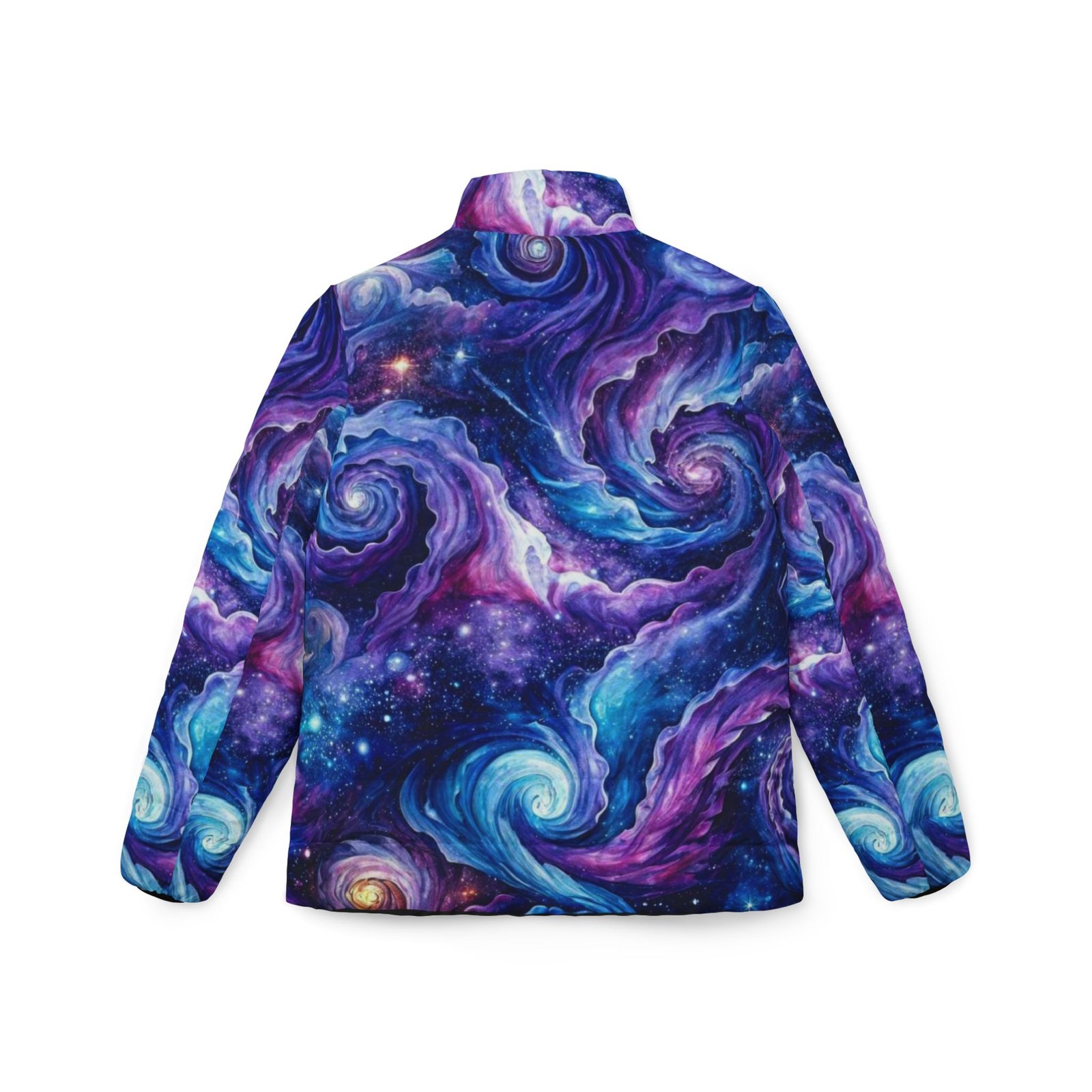 echoflame galaxy swirl puffer jacket — women's cosmic space print outerwear echoflame galaxy swirl puffer jacket — women's cosmic space print outerwear