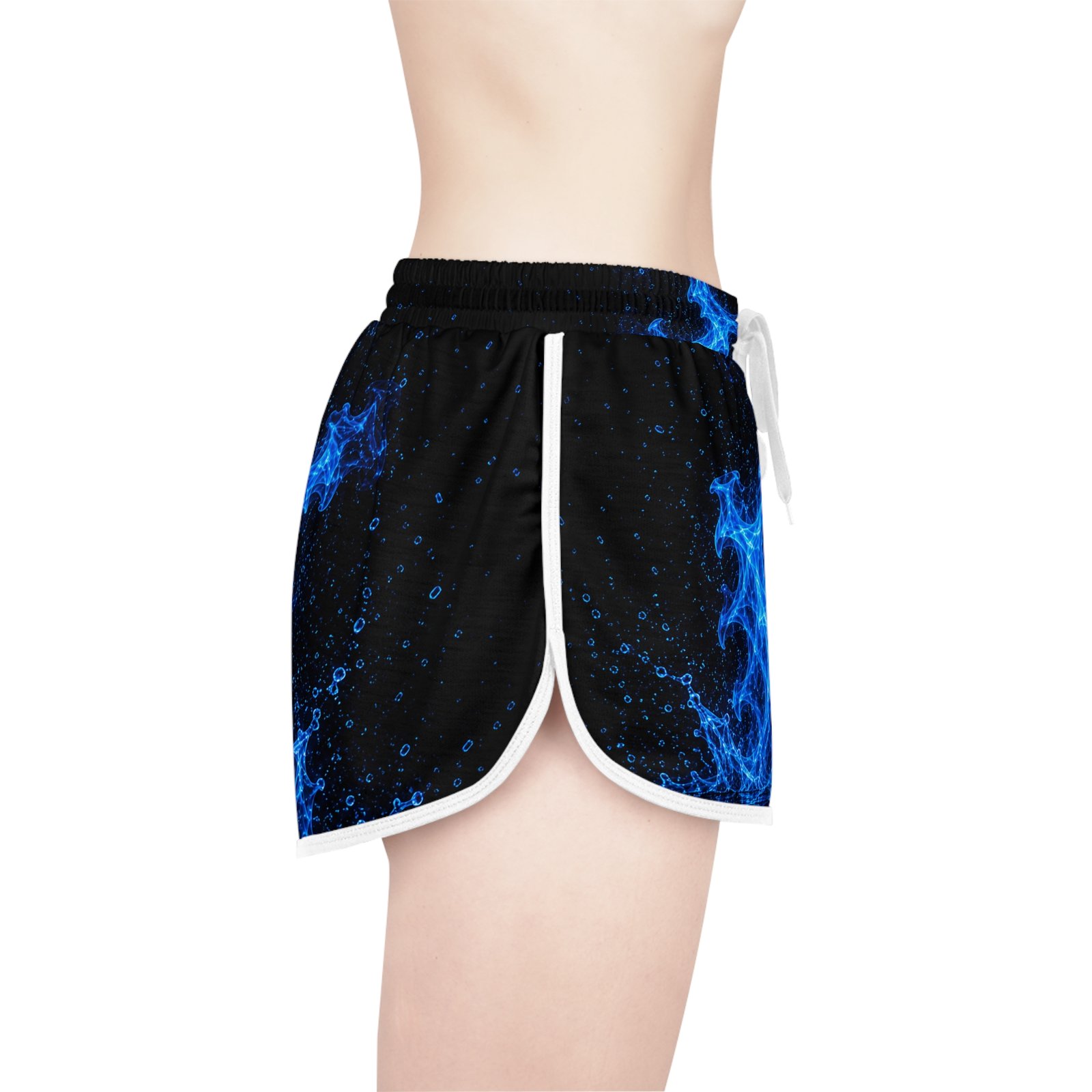 echoflame blue flame women's relaxed shorts — electric fire print lounge & activewear echoflame blue flame women's relaxed shorts — electric fire print lounge & activewear