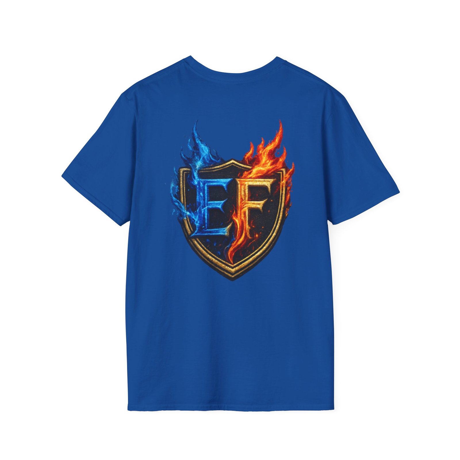 echoflame shield crest t shirt — ef flame logo (blue & red) echoflame shield crest t shirt — ef flame logo (blue & red)