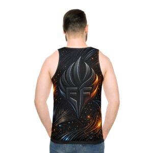 echoflame galaxy flame logo tank top — futuristic cosmic print athletic tank