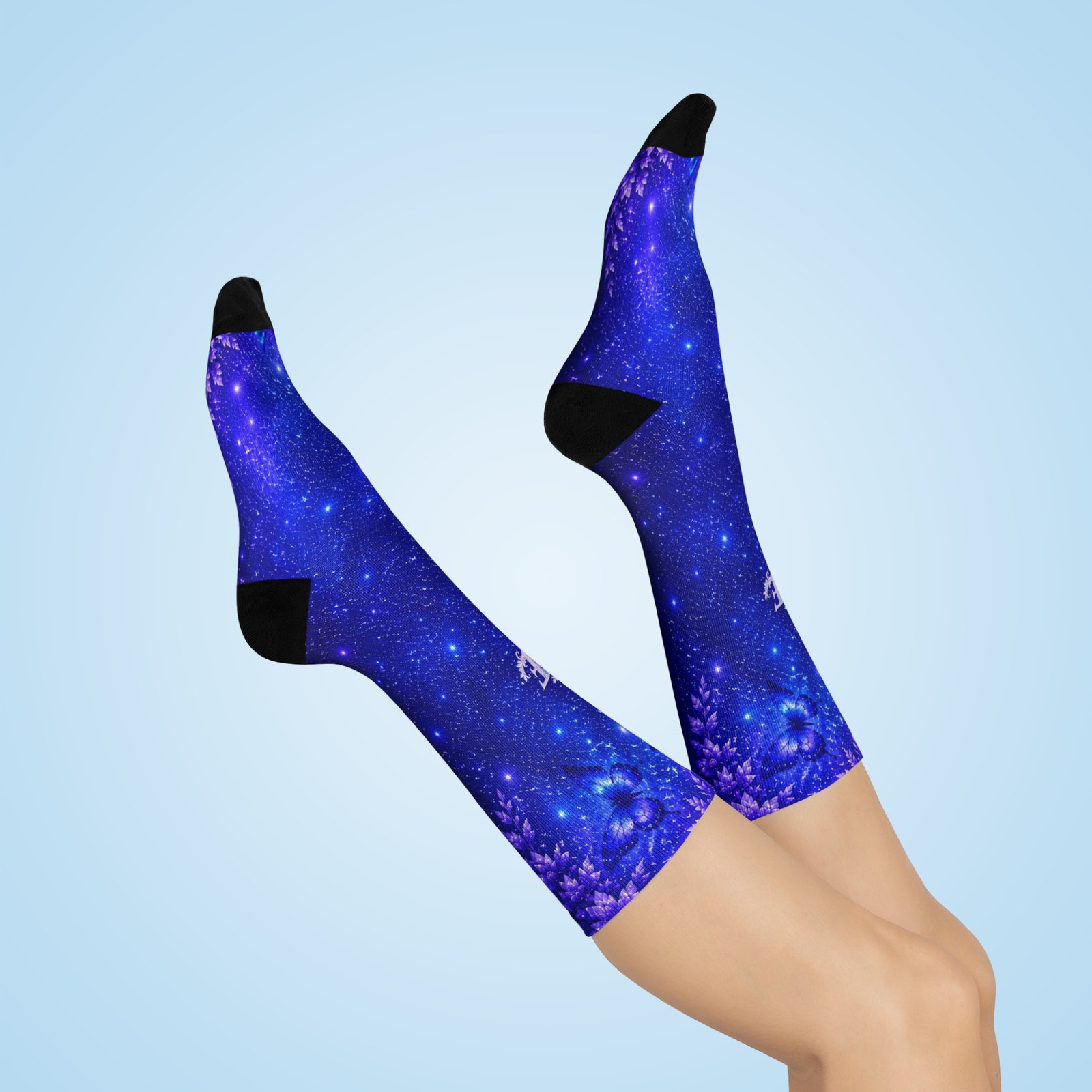 echoflame galaxy blue cushioned crew socks — cosmic pattern crew socks echoflame galaxy blue cushioned crew socks — cosmic pattern crew socks